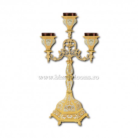 Candela masa 3 brate - ulei - aurita si argintata X47-386 Candela masa 3 brate - ulei - aurita si argintata X47-386