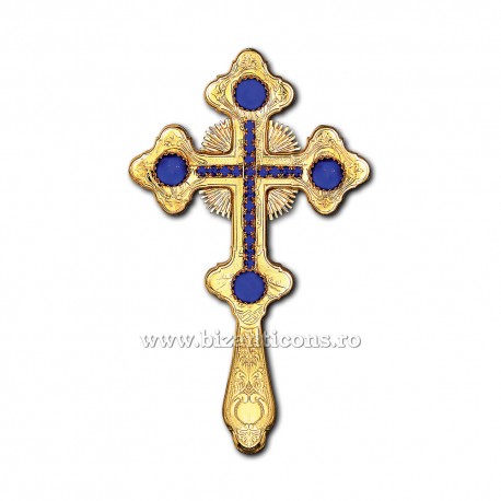 Cruce Binecuvantare - aurita - pietre albastre X69-633 Cruce Binecuvantare - aurita - pietre albastre X69-633
