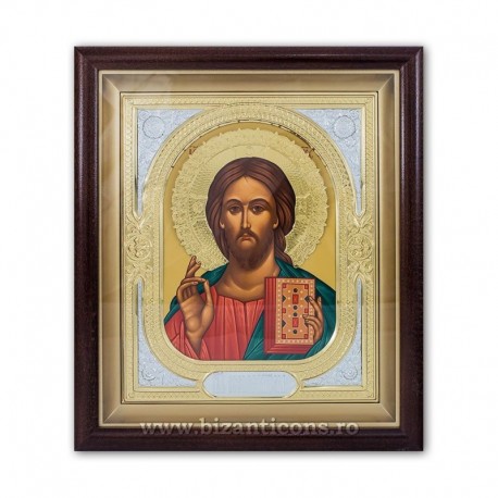 ICOANA rama aurita si argintata - tempera M Pantocrator ICOANA rama aurita si argintata - tempera M Pantocrator